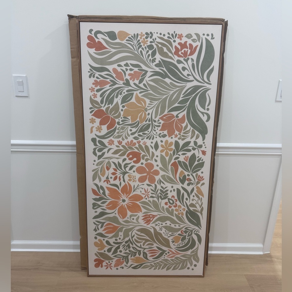 Floral Wall Art in Green and Orange Tones